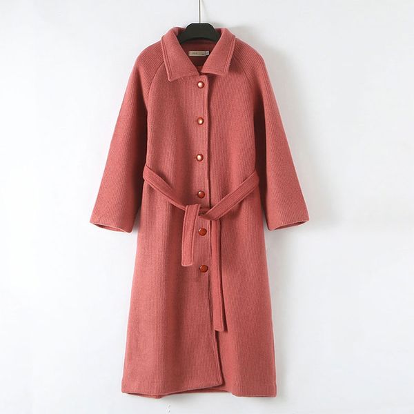 

winter wool blend coats women korean casual single-breasted loose long woolen coats ladies plus size vogue warm jackets harajuku, Black