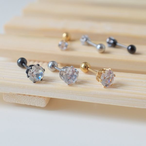 

stainless steel zircon shiny ear stud titanium steel ear stud boys and girls earrings screw thin needle, Silver