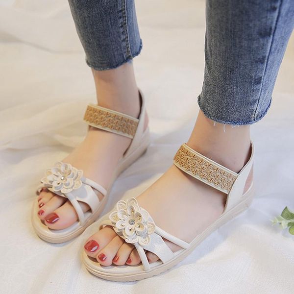 

shoes woman sandals low heels women sandals flat casual shoes summer women 2020 elastic band flower print sandals#0410, Black