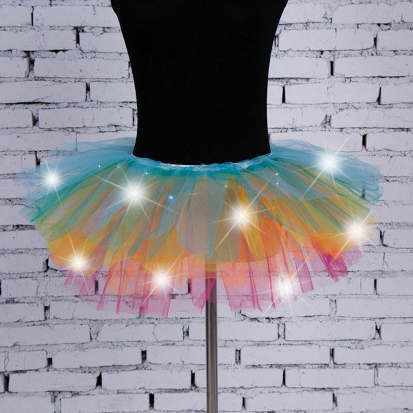 

2019 new women led rainbow light up tutu skirts fancy dress for parties night bar play shows ladies tulle mini skirts, Black