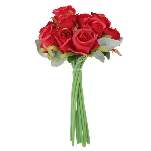 

new 12 head silk red rose flowers floral bridal wedding bouquet home party decor