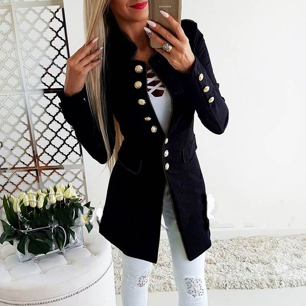 

women ladies casual single-breasted formal long blazer jacket slim fit coat h9, White;black