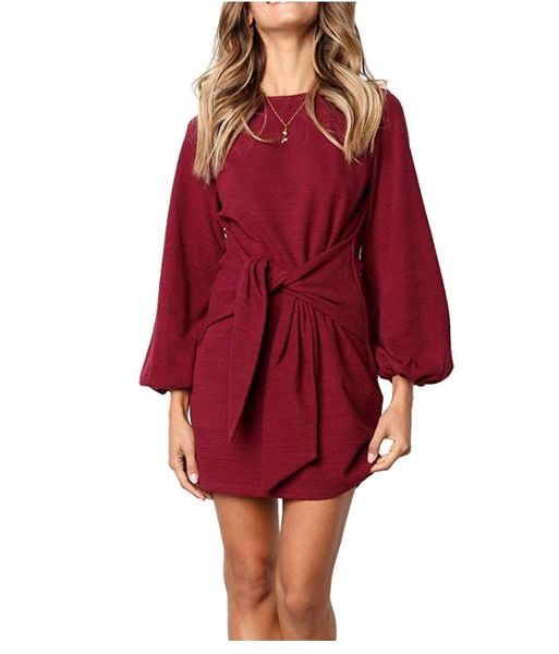 

женская осень зима хлопок длинные рукава элегантные трикотажные bodycon tie талии свитер pencil платье повседневный длинным рукавом платье, Black;gray