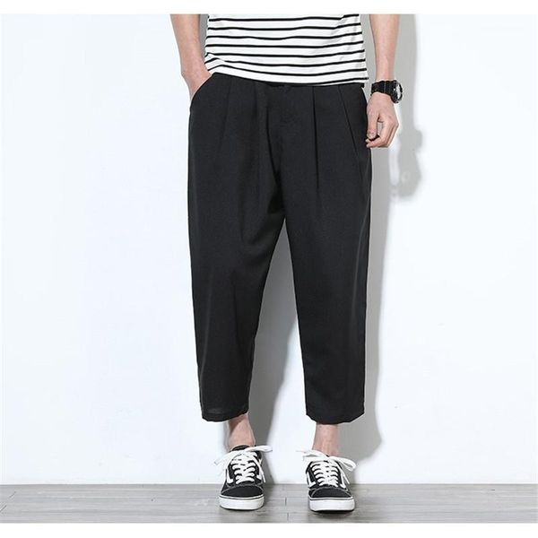 

capris pure color mid pants male clothing mens harem pants fashion button fly loose pants mens, Black