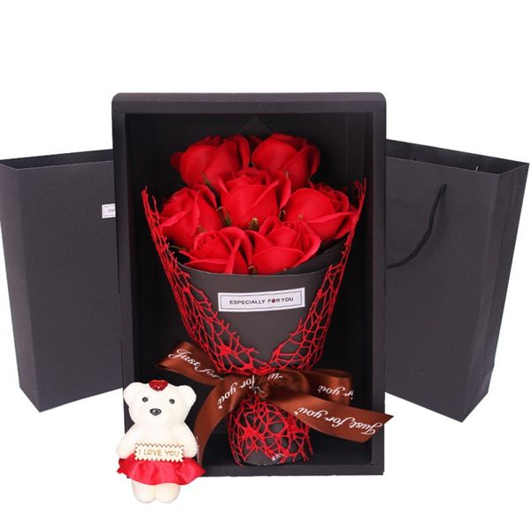 

valentine's day aniversary gifts soft plush teddy bear bouquet soap flower rose flower gift box