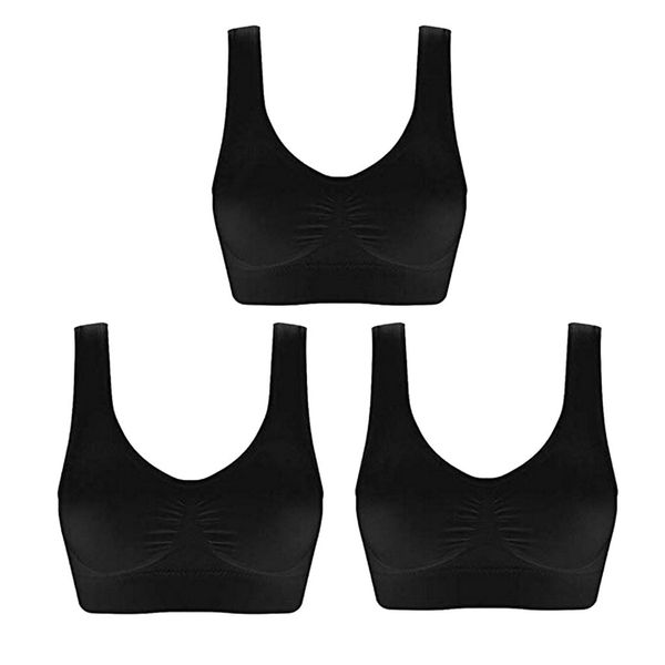 

3 pack fashion women comfort seamless sports bra with removable pads active wear gym bra, White;black