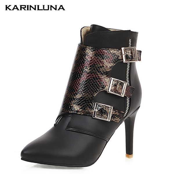 

karin fashion big size 31-48 add fur winter shoes woman boots thin high heels party pointed toe ankle boots women shoes, Black