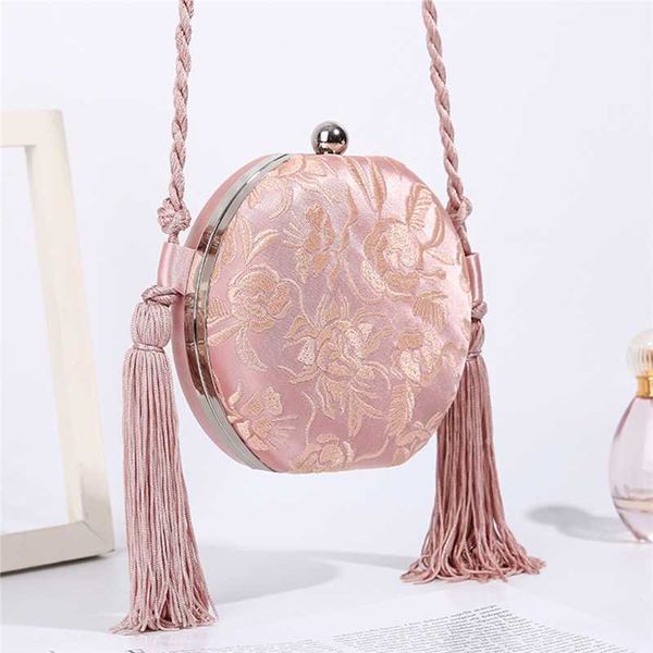 

luxy moon pink handbag round clutch wedding bag for women luxury embroidery flower pattern purse party shoulder bag zd1463