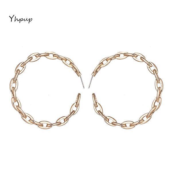 

yhpup trendy hollow exquisite chic hoop earrings personalized chain simple design statement earrings for party wedding jewelry, Golden