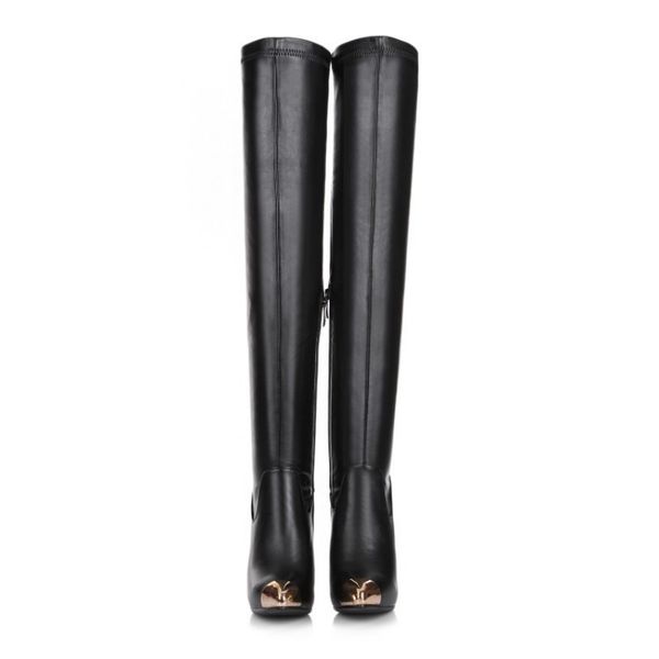 

2020 new long boots women genuine cow leather stretch over the knee boots metal pointed toe high heels boots femme black