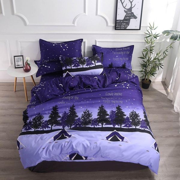 

2019 blue purple tent forest bedding sets microfiber brush polyester bedlinens twin full  king duvet cover set pillowcases