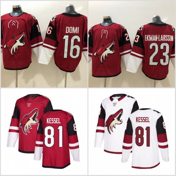 

2020 new style arizona coyotes 81 phil kessel hockey jerseys 16 max domi home red 23 oliver ekman larsson blank jersey, Black;red