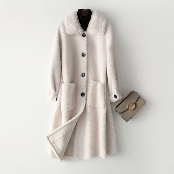 

2019 winter new women cashmere long coat elegant suede inner furry wool coat fashion warm with pocket casaco feminino, Black