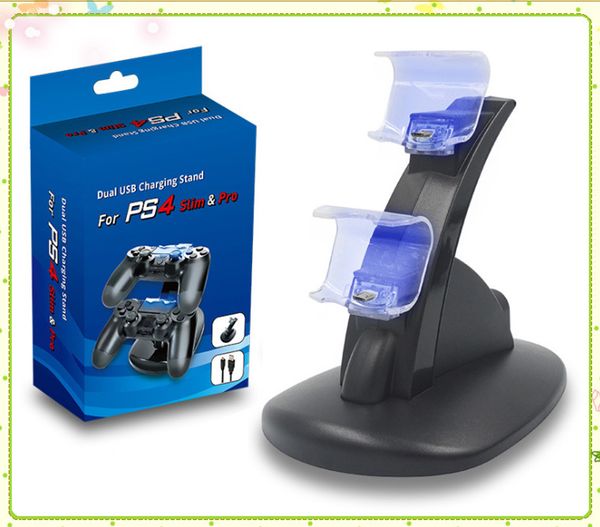 Supporto di ricarica USB per supporto dock per caricabatterie doppio LED per PlayStation 4 PS4 Controller wireless per giochi Xbox One con scatola al dettaglio ePacket MQ30 gratuito