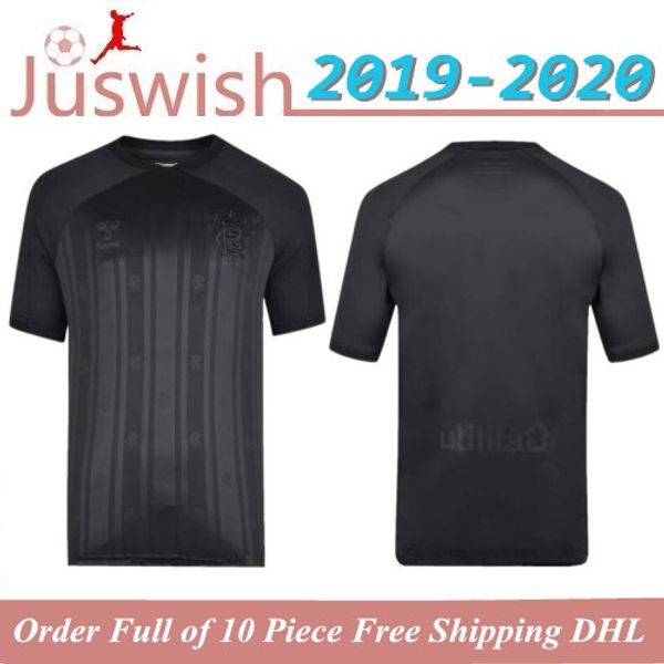 

2019 rangers fc home blue soccer jerseys 19 20 glasgow rangers mens away black football shirt uniform, Black;yellow