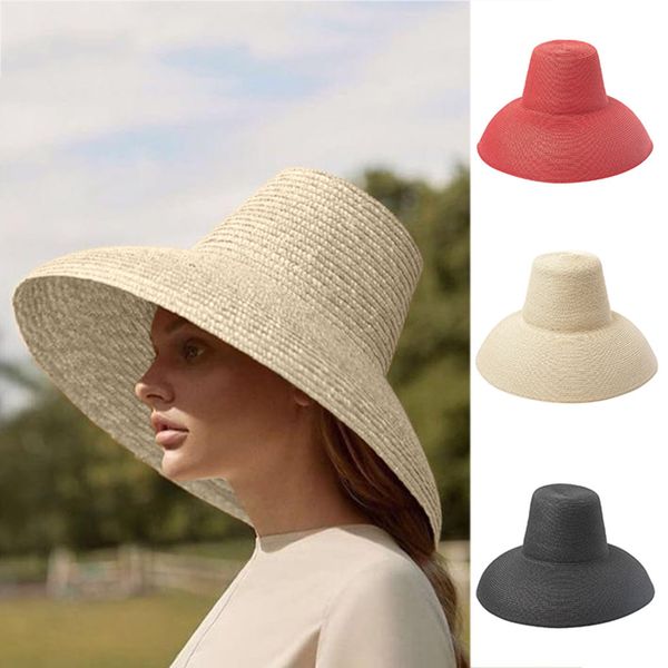 

popular lamp shape beach hat for women big wide brim summer sport hat ladies high straw uv protection beach travel hat#4, Black;white