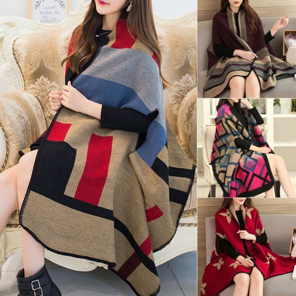 

women blanket oversized tartan scarf wrap shawl plaid cozy checked lot, Blue;gray