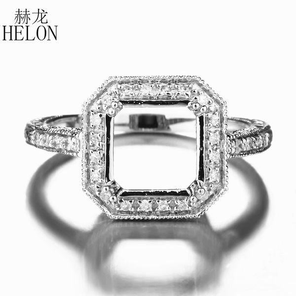 

helon 8x8mm cushion cut solid 10k white gold 0.2ct genuine natural diamonds engagement wedding unique jewelry semi mount ring, Golden;silver