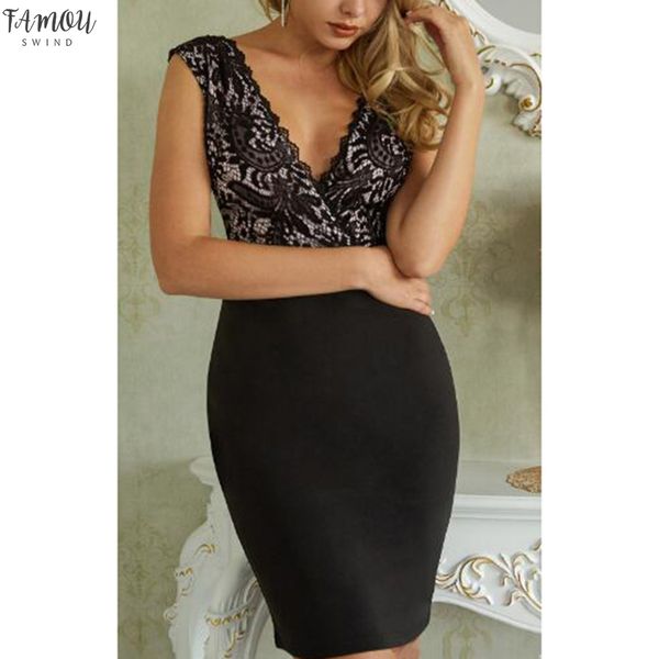 

bodycon lace dress summer casual deep v-neck sleeveless sheath new fashion womens dress formal dress vestido #15, Black;gray