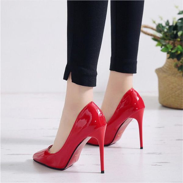 

брендовая обувь женщина высокие каблуки женская обувь насосы шпильки обувь для женщин красный высокие каблуки 12 см искусственная кожа свадь, Black