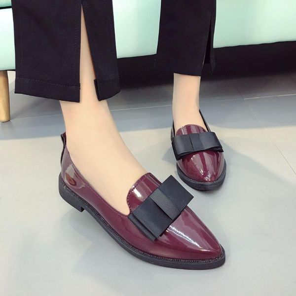 

pointed toe shoes women leather flats fashion bowtie slip on loafers ladies flat shoes luxury female casual shallow new, Black