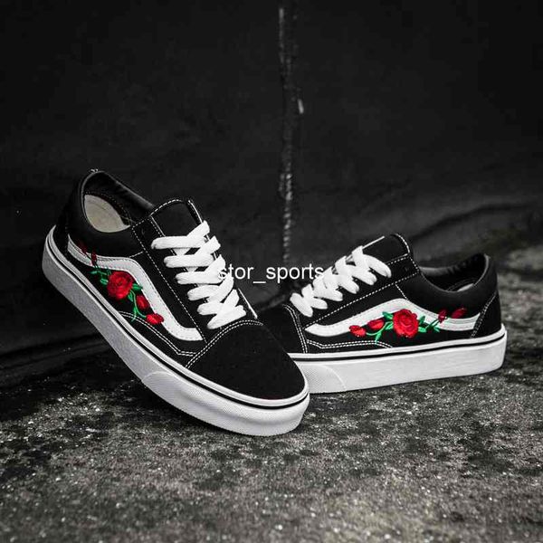 

2020 vans x amac old skool customs womens mens canvas casual shoes skateboarding shoes rose embroidery designer baskets sneakers 35-44, Black