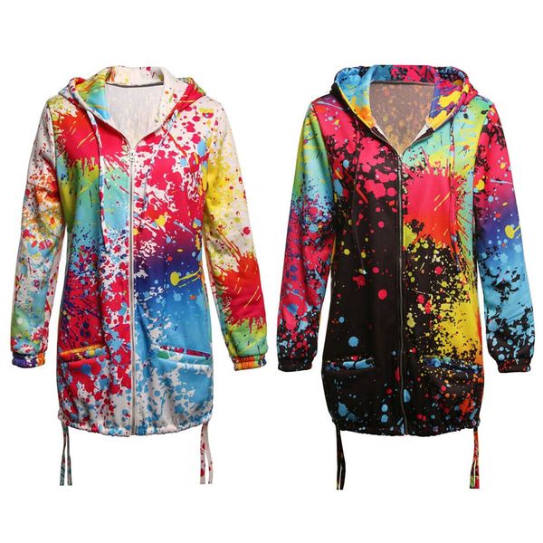 

women rainbow graffiti style jacket coat printing long sleeve breathable for autumn 19ing, Black;brown