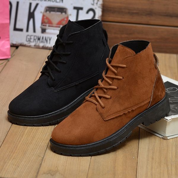 

женская мода solid голеностопного круглый toe короткие ботильоны зима plus velvet зашнуровать платформенные замша ботинки женщин вскользь бо, Black