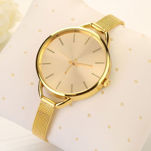 

women brief bracelet watches fashionable lady quartz watch thin mesh band wristwatch gold quartz watches, Slivery;brown