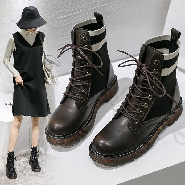 

женские сапоги осень круглый toe boots-женщин узелок пинетки женская обувь роскошные дизайнерские 2019 резина mid теленок med black fashion