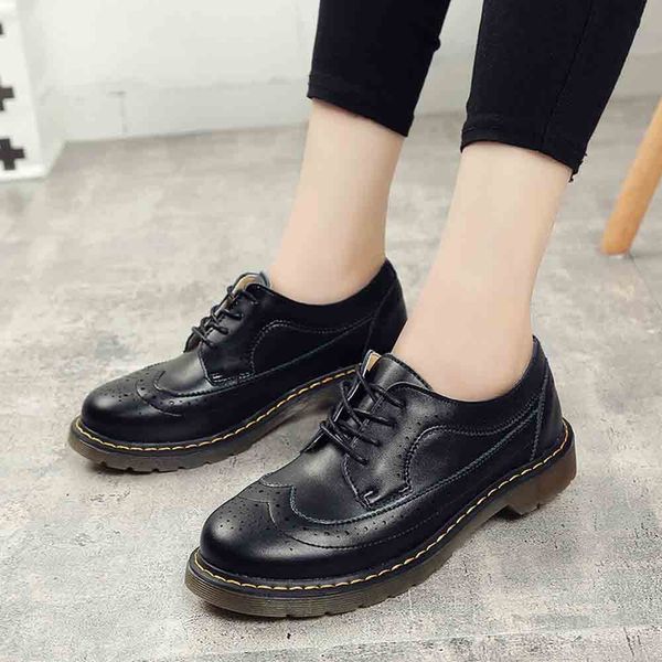 

british style boots women retro brock female single shoes fashion college lace-up ankle boots for women single shoes botas mujer, Black