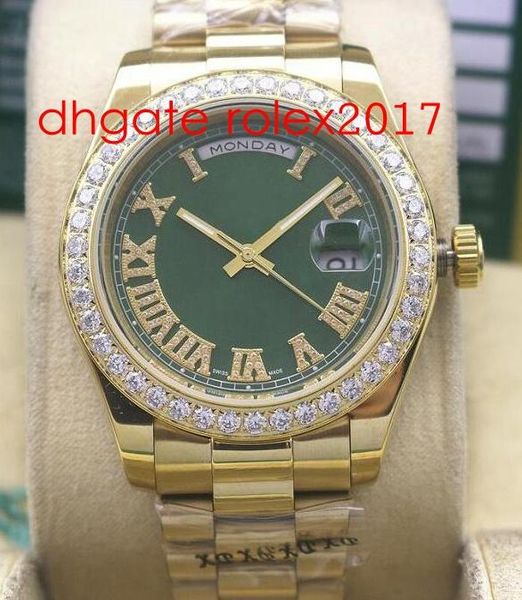 

2020 mens day-date 41mm 18k yellow gold diamond automatic mechanical mens watch men's sport asia 2813 wristwatch, Slivery;brown