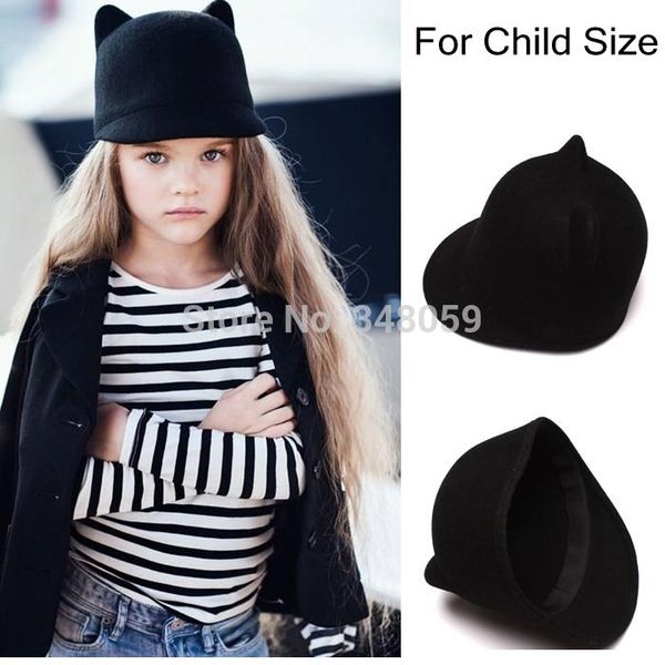 

100% wool girls fedora hat winter black devil horns cute cat ear animal derby bowler lovely cap for childrend gift ybklv, White