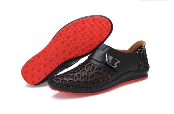 

men's outdoor summer hollow mesh shoes breathable slip-on casual shoes soft bottom solid sewing fashion may, Black