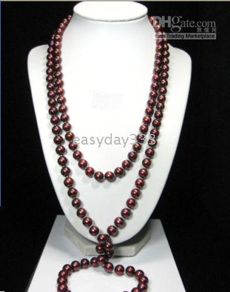 

fast real chocolate 8-9mm akoya pearls rope necklace48"., Black