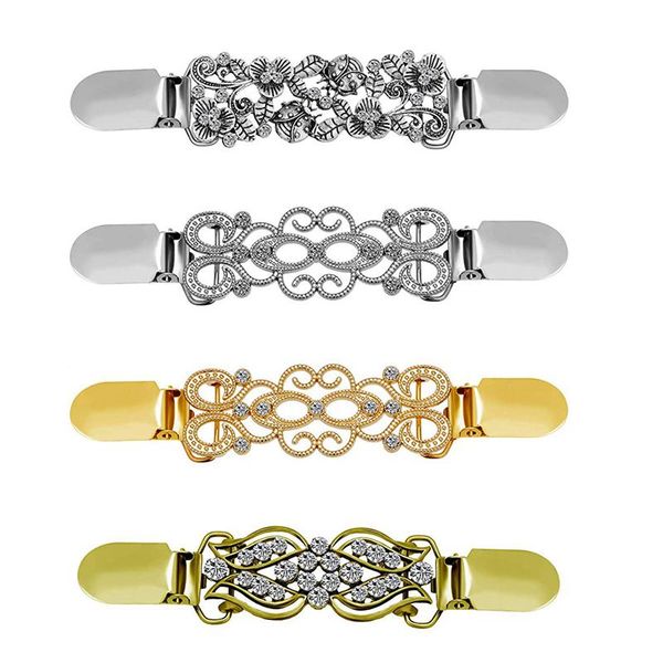 

4 pieces vintage sweater shawl clip dresses cardigan collar clip flower patterns for women girls, style set 3