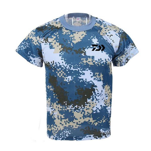 

4 color outdoors fishing clothes camouflage short sleeve quick-drying breathable anti-uv sun protection wicking daiwa shirt outdoor t-shirts, Gray;blue