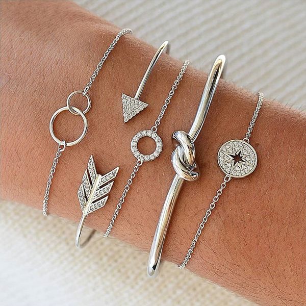

tisonliz 5pcs/set vintage silver arrow knot compass bracelets set for women metal bangles statement jewelry pulseras mujer, Black