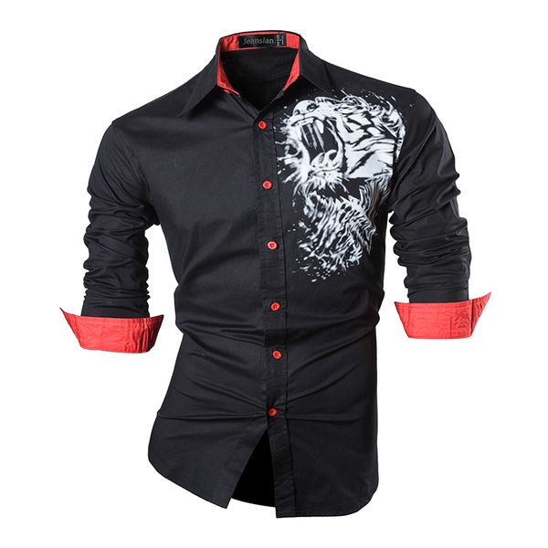 

sportrendy men's shirt dress casual long sleeve slim fit fashion dragon stylish jzs090 black, White;black