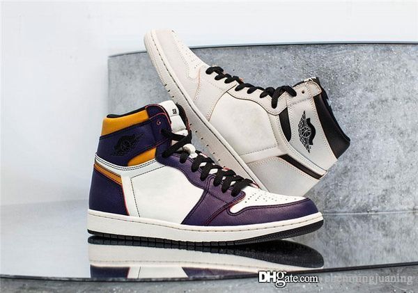

authentic originals air high 1 og defiant sb lakers light bone court purple black gold basketball shoes retro men sneakers cd6578-507