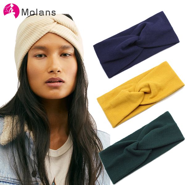 

molans 2019 women headband cross knot knit turban headwear soft solid girls hairband hair accessories twisted knotted headwrap