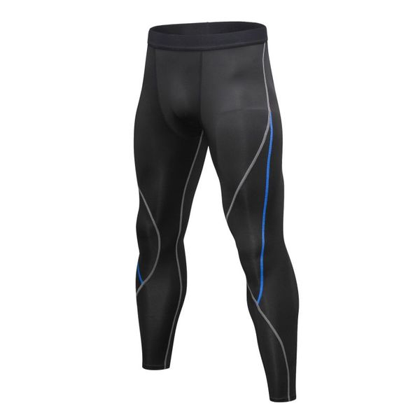 

men running pants anti-sweat elastic quick drying sports fitness gym training tights trousers, Black;blue