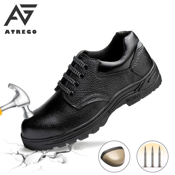 

atrego pu durable anti-abrasion breathable men's safety shoes work shoes steel toe sports sneakers waterproof anti-smashing, Black