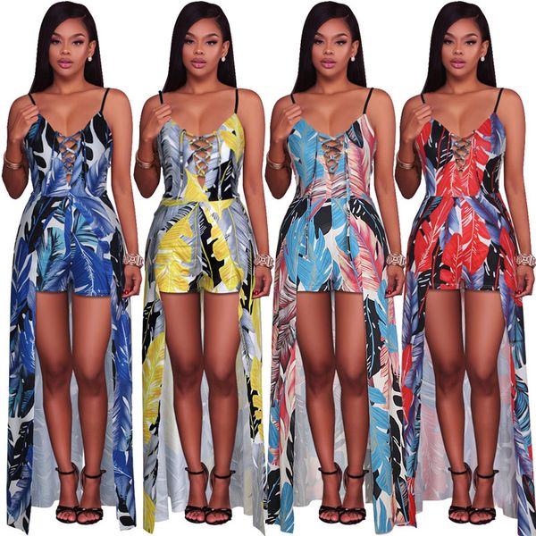 

new arrival europe and the united states the new printed feathers jumpsuits ladies speed sell tong0224, Black;white