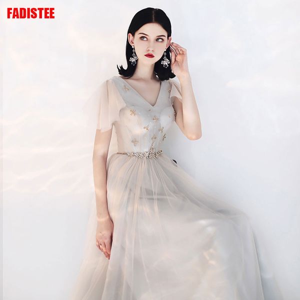 

fadustee new arrival elegant evening dresses v-neck dresses formal party dress vestidos de festa beading pattern lace sashes, White;black