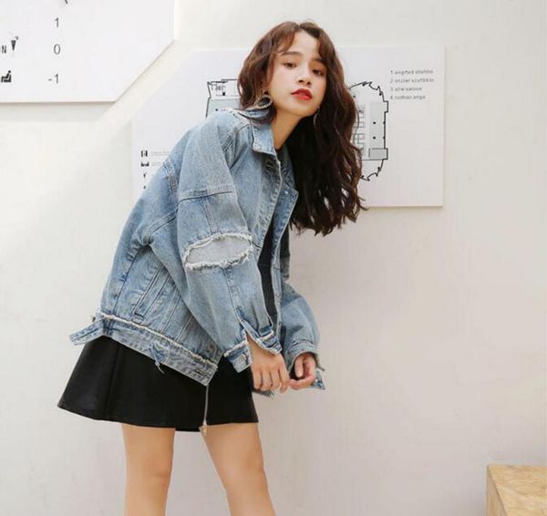 

new denim hole jackets women basic coats long sleeve vintage jean jacket holes cacual spring autumn denim coat jacket women gx63, Black;brown