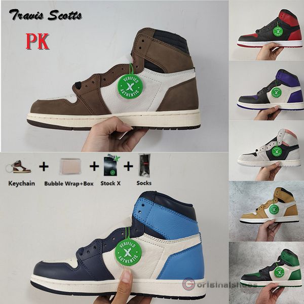 

pk version 1 travis scotts turbo green chicago banned 1s mens basketball shoes with box obsidian pine green crimson tint trainers sneakers