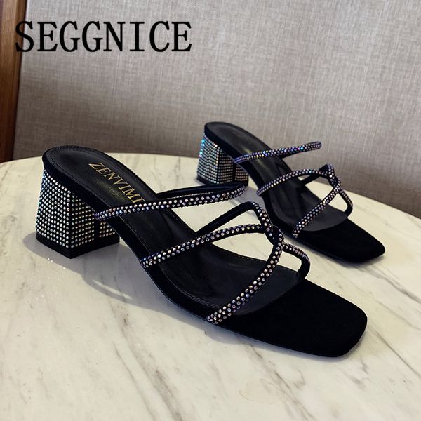 

2020 spring summer sandals crystal cross tied low heel women slippers slides fashion platform sandal sandalias mujer shiny shoes, Black