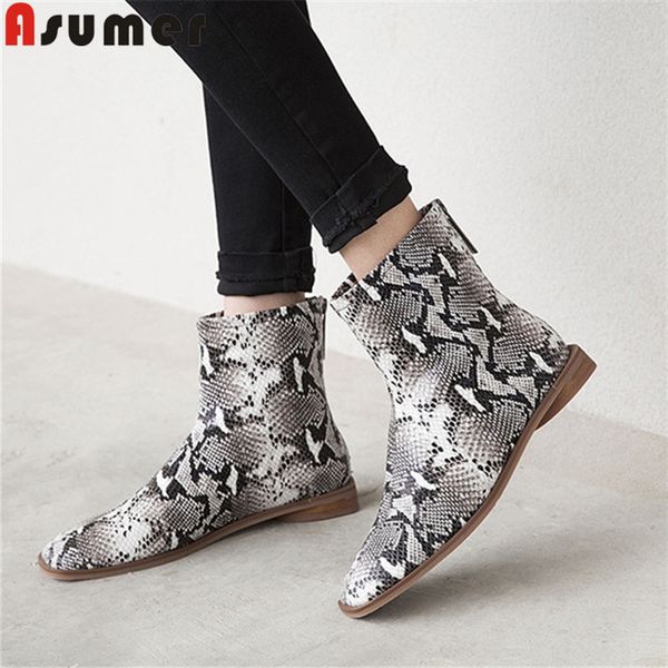 

asumer fashion new genuine leather boots women square toe zip ladies ankle boots casual flat with ladies prom big size, Black