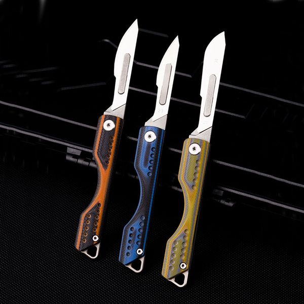 

outdoor g10 handle portable key chains utility knife edc folding surgical knife fit 22#/ 23#/ 24# blades